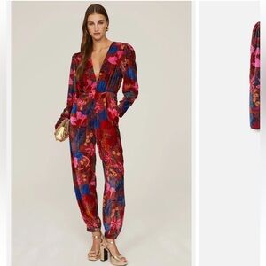 *Altered* Farm Rio Anthropologie Wild Life Jumpsuit Velvet Floral Tropical S